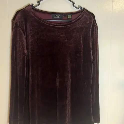 Dana Buckman Crushed Velvet Top Deep Merlot Size M