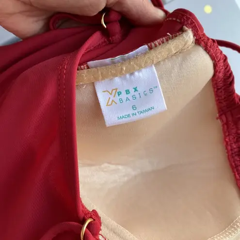 One Piece Ruched swimsuit size 6 molded cups built in bra red rust slimming