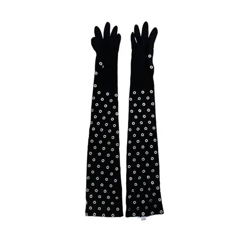 ALAÏA Eyelet Gloves in Noir & Argent Black Size 8