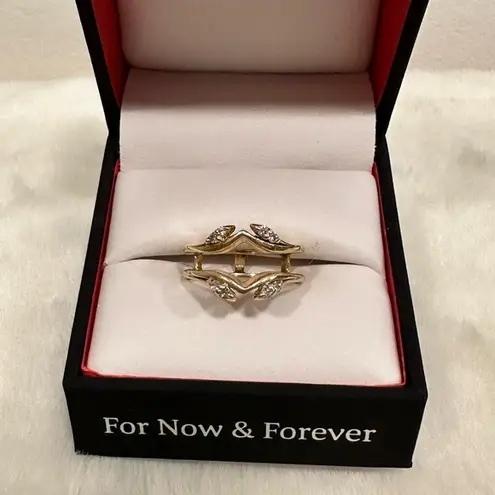 Diamond wedding ring wrap guard! 14K gold vintage style double band!