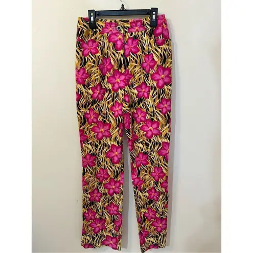 Escada By Margaretha Ley Y2K Tropical Print Ankle Pants 34/26 Tan