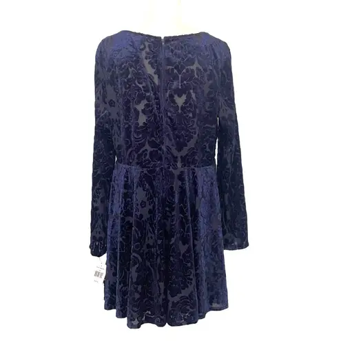 City Triangles NWT Size 17 Navy Blue Velvet Damask Jacquard Long Sleeve Skater Dress New