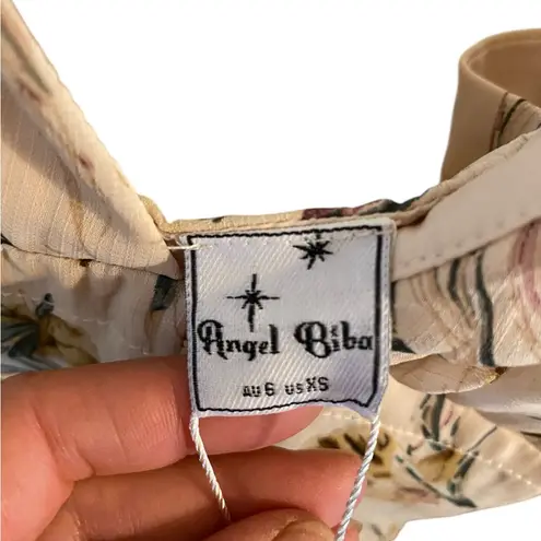 Angel Biba Fall Floral Sleeveless chiffon Mini Dress Cream Yellow Boho Western