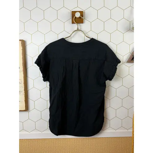 Quince Black 100% Organic Cotton Gauze Roll Sleeve Shirt - Size - Small