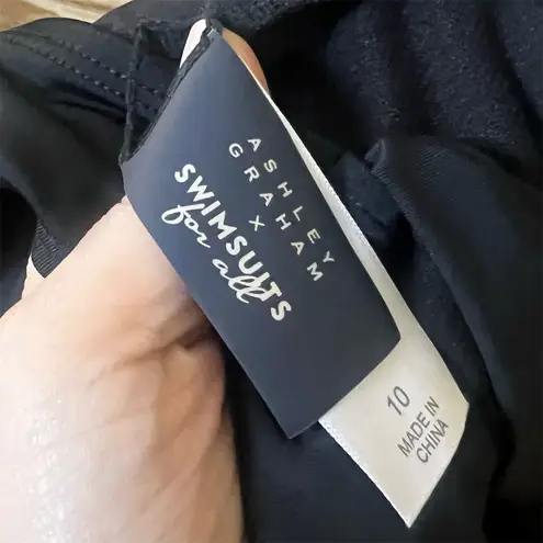 Ashley Graham x Swimsuits Black One Piece Swimsuit Size 10 Halterneck Ruched