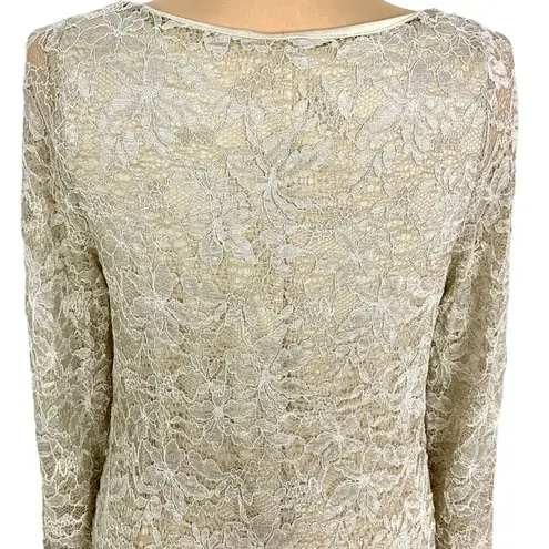 Audrey 3+1  Lace Cocktail Mini Dress M Bell Long Sleeves Scoop Neck Ivory Beige