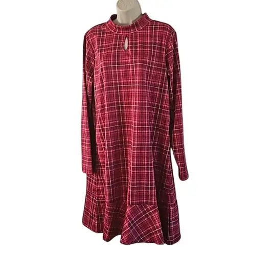 Isaac Mizrahi Plaid Jacquard Mock Neck Dress with Flounce Hem - Size Large (NWT)
