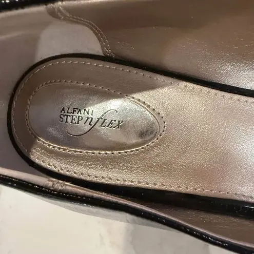 Alfani Step n Flex Peep Toe Patent Wedge Pump Heels Women's 11M Black/Gold Trim