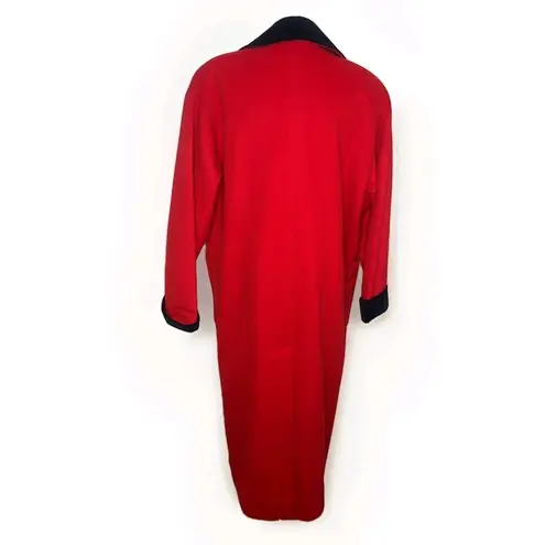 Dior Vtg Christian Red Wool Double Breasted Coat Gold Buttons Velvet Accents 80s