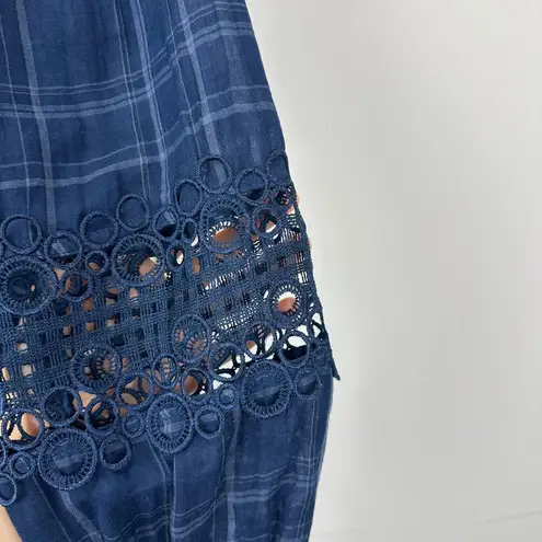 Anthropologie  Akemi + Kin Dress Handkerchief Hem Plaid Lace Cottagecore US 6