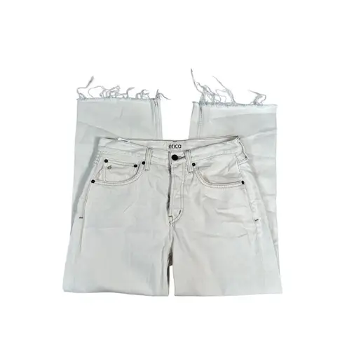 Ética Altin Loose Fit Jeans Natural Denim Mid Rise Relaxed Leg Frayed Hem 27 White