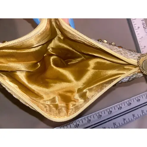 Potli Evening Clutch Vintage Gold & White Beaded With Intricate Accents
