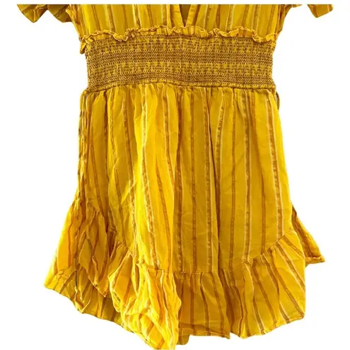 Saylor Adrianne Ruffled V-Neck Metallic Striped Gold Mini Dress Sz S