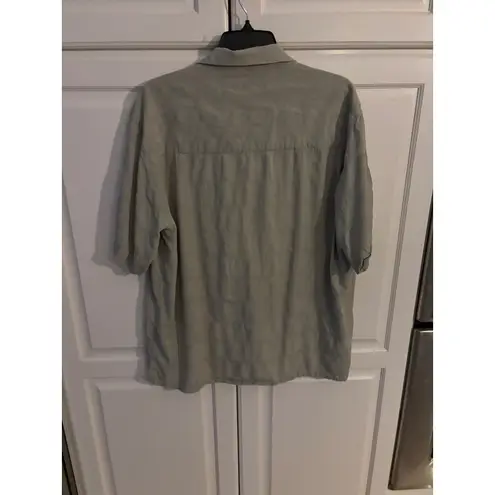 Island Republic Silk Button Down Shirt Men's Size L Short Sleeve Beige Textured Green Size L