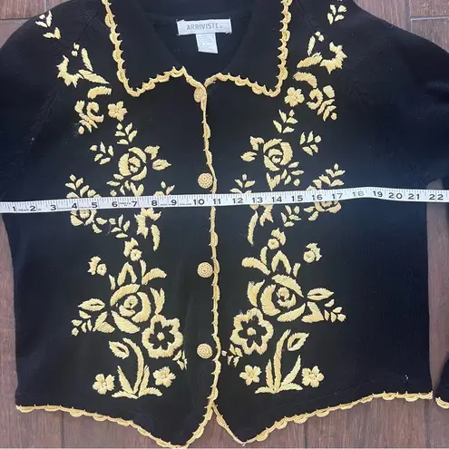 90s Arriviste Gold Floral Scroll Embroidered Black Button