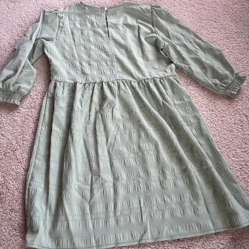 💜 Vila via ASOS Light Sage Green Textured Dress with ruffle 3/4 sleeves