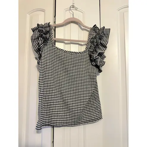Gingham Checkered Ruffle Top By Circus NY Size L Black Size L
