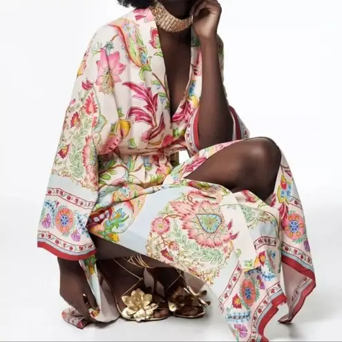 ZARA  floral white red kimono blogger‎ robe duster jacket size S New with Tags 🟢 - Image 4