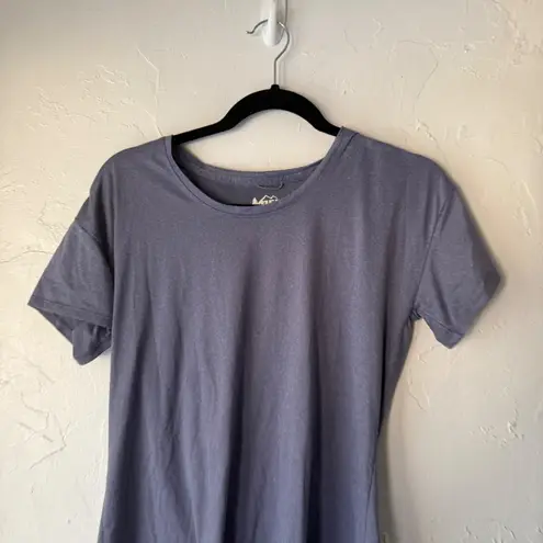 REI Co Op Womens Blue Short Sleeve Crew Neck T Shirt Built On Purpose Size Small Gray