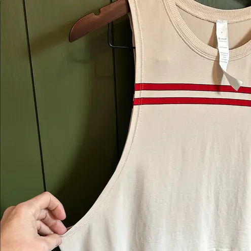 Avocado Womens Cropped Muscle Tank with Stripes Cream Cool Touch Size Medium Red