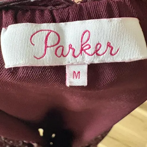 Adyson Parker Parker Mini Dress Womens Size M Burgundy Speckle Smocked Tiered Flowy