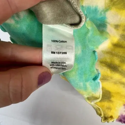 Year of Ours Rainbow Tie Dye Smiley Face Graphic Tee Cropped Baby Top L Yellow Size undefined