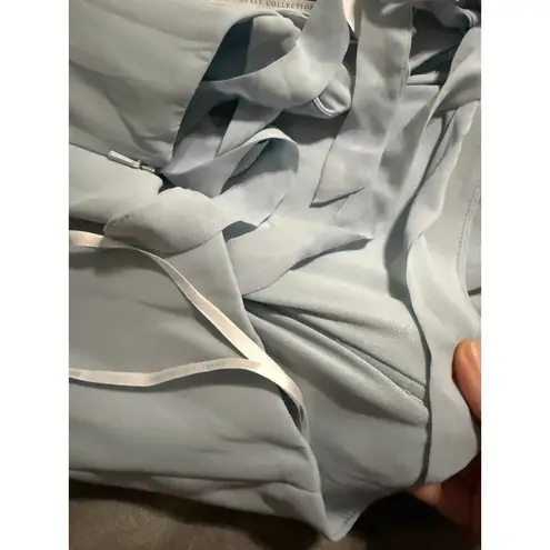 Dessy NWT SZ 4 Regular BOW SHOULDER SQUARE NECK CHIFFON MAXI DRESS in Mist Blue