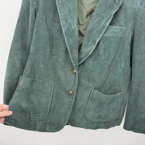 Vintage Green Ribbed Corduroy Cotton Blazer Jacket Women Size 14