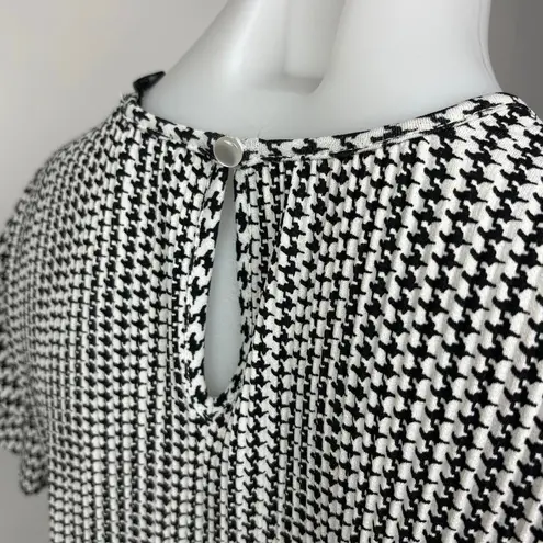 Adrianna Papell  NWT Black Houndstooth Flutter Sleeve Crewneck Blouse Top Size XS