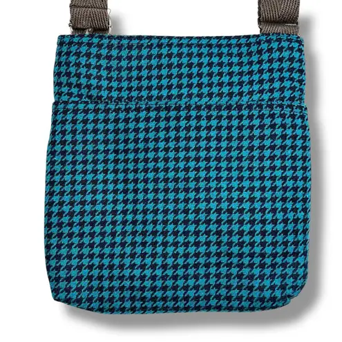 Thirty One Womens Crossbody Shoulder Bag Purse Wool Blend Houndstooth Teal Black Green