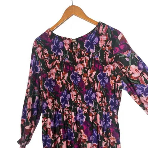 Terra & Sky Plus Size Midi Dress Smocked Peasant Size 20W 22W Floral Cotton BOHO