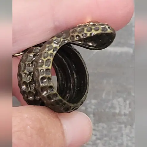70s Bronze Snake Ring With Crystal Encrusted Head No Size Yellow
