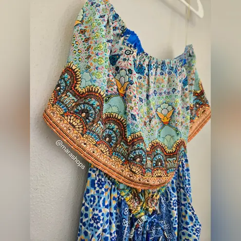 Shahida Parides Strapless Blue Crystal Print Wide Leg Jumpsuit Green Size undefined