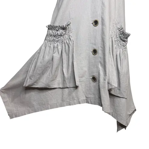 For Cynthia Dress L Gray Button Up Linen Lagenlook Pockets Sleeveless Minimalist