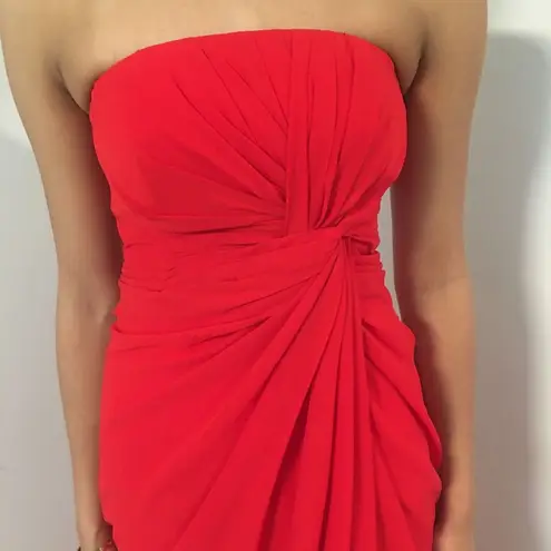 UNBRANDED Red Strapless Ruched Column Fitted Front Slit Long Maxi Prom Dress 2