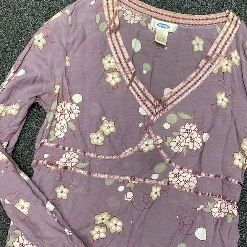 Old Navy Y2k 2000s boho floral fairy long sleeve blouse top lavender purple small