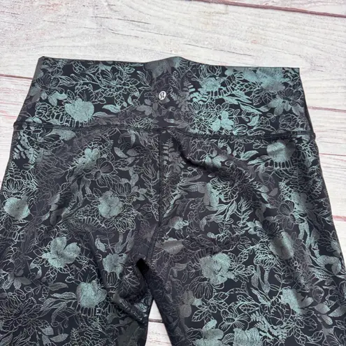 Lululemon  Wunder Under 25" Shine Logo Flourish Black Iridescent Foil Size 14
