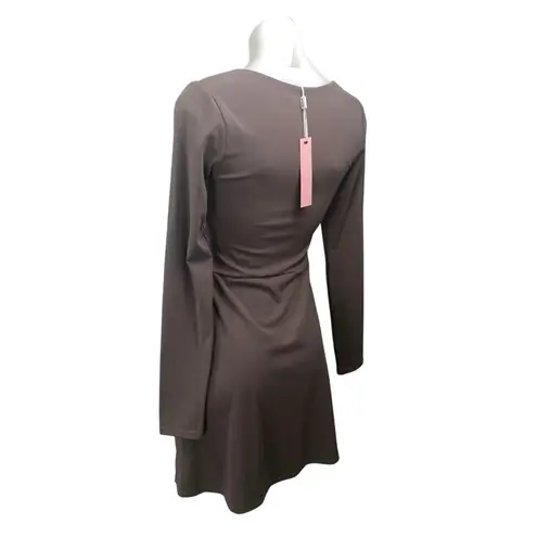 NEW Qinsen Gray Long Sleeve Square Neck Slit A Line Skater Mini Dress Size 8