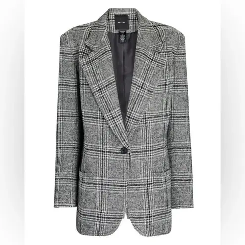Smythe Oversized Notched Lapel Blazer Gray Glen Check Plaid Small