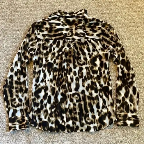 Guess  Animal Print Long Sleeve Button Down Blouse