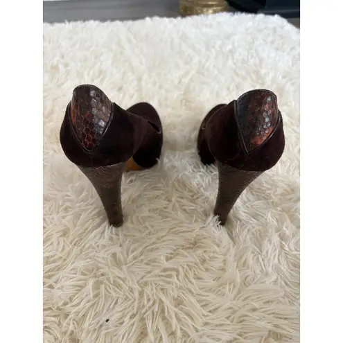 Donald J Pliner Heels Pumps Brown Suede Leather Trim High Heel Shoes 6.5