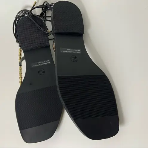 Dolce Vita Black Gold Beaded Lace Up Gladiator Flat Sandals Size 9.5 NEW IN BOX