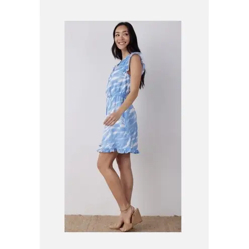 Bella Dahl 100% Linen Ruffle Sleeve Mini Dress Medium Laguna Waves