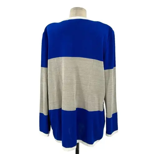 Misook Exclusively Cardigan Blazer Royal Blue Gray Stripe Button Front Size XL - Image 5