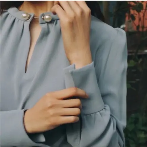 Petite Studio NYC Buvette Blouse in Dusty Blue Size XS