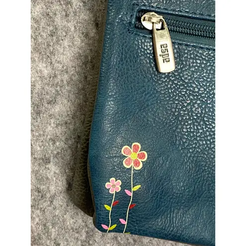 Espe Vegan Leather‎ Cat Floral Crossbody Bag Blue Whimsical Applique Purse