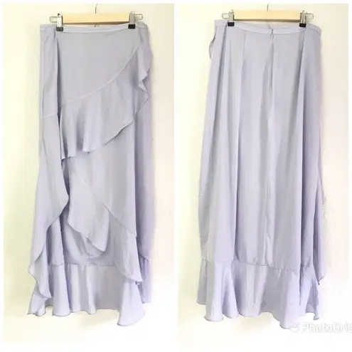 The Jetset Diaries THE JETSET DIARIES Purple Satin Midi Skirt Draped Ruffle Thigh Slit Large New