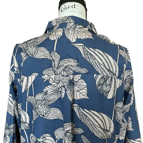 Utsa By Westside Blue Tan Floral Button Front Shirt Dress Women's Medium Brown