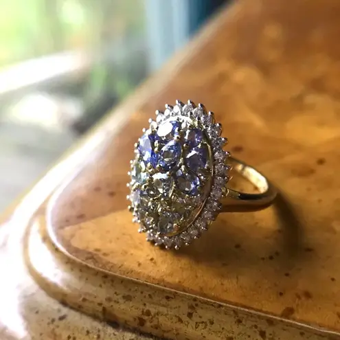 Natural Tanzanite Green Tanzanite Sterling Silver Cocktail Ring Size 6 Gold