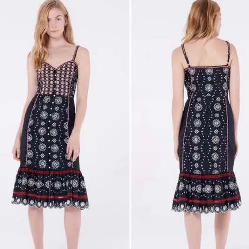 Veronica Beard NWOT Giuliana Black Beaded Embroidered Linen Floral Midi Dress